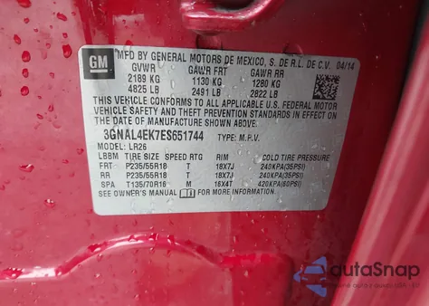 2014 Chevrolet Captiva Sport Ltz z USA, uszkodzony, nr VIN 3GNAL4EK7ES651744